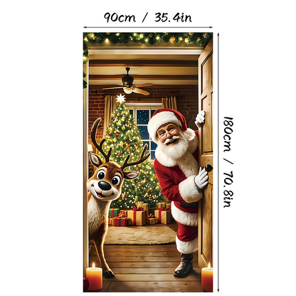 Christmas Door Cover Banner Backdrop Decoration-Fabric Reusable